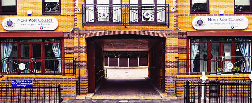 Entrance of Mont Rose College of Management & Sciences, representing one of the best colleges in London.