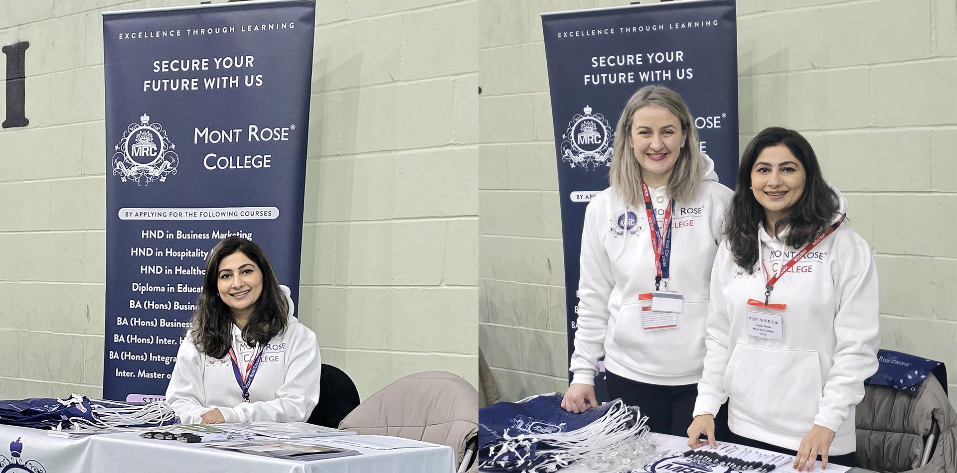 Mont Rose College staff at the Caterham High School Careers Fair, promoting educational programs and student opportunities.