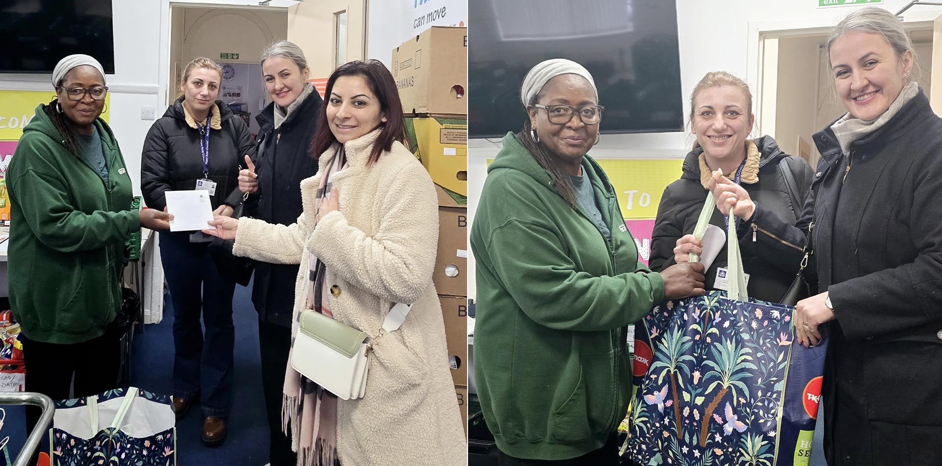 Mont Rose College staff demonstrating empathy by distributing essential items to the community, fostering support and care in a sustainable way.