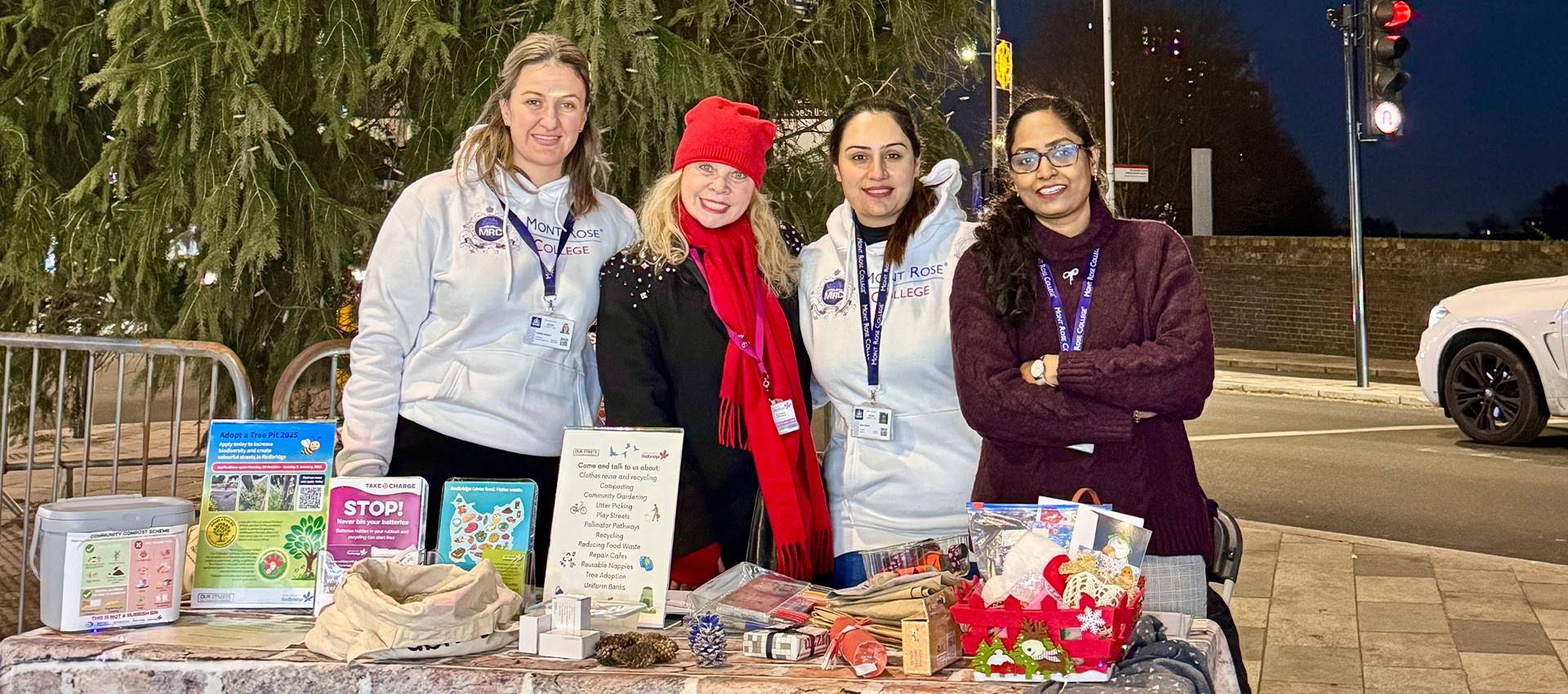 Mont Rose College team participating at the Seven Kings Light Up Event with Our Streets Redbridge, promoting sustainable initiatives and community engagement