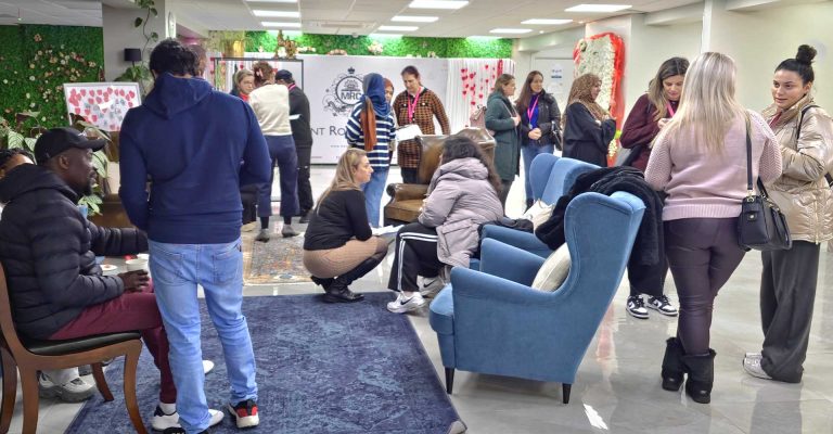 Students and staff networking during the Monthly Meeting Café – Brewing Career Success event at Mont Rose College.