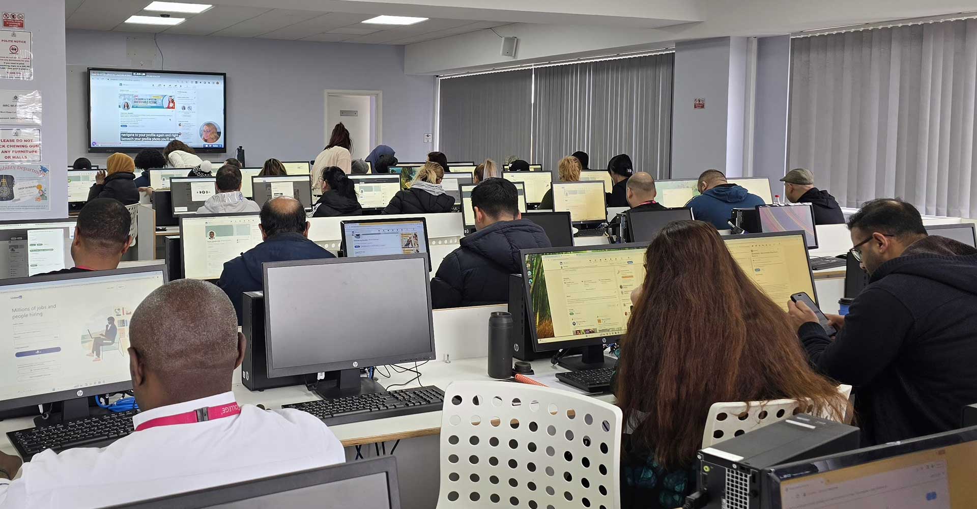 Students working on computers during the LinkedIn Workshop – Unlocking Student Potential session at Mont Rose College.