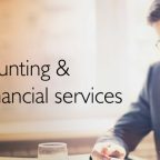 Professional discussing financial documents with text overlay, representing HND in Accounting and Finance career opportunities.