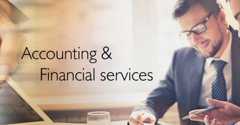 Professional discussing financial documents with text overlay, representing HND in Accounting and Finance career opportunities.